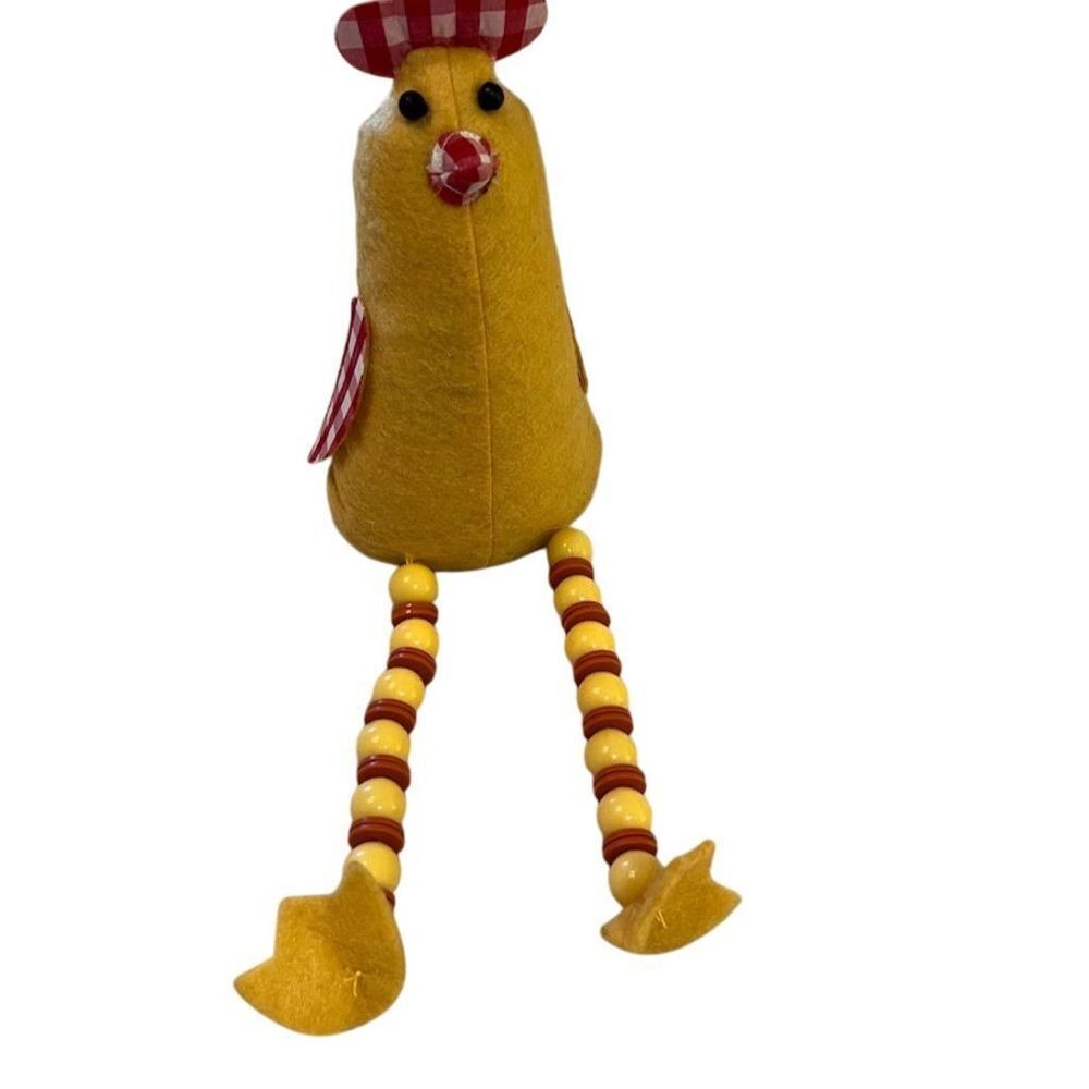 Rustic Farmhouse Felt Chicken Shelf Sitter with Beaded Legs primitive hen‎